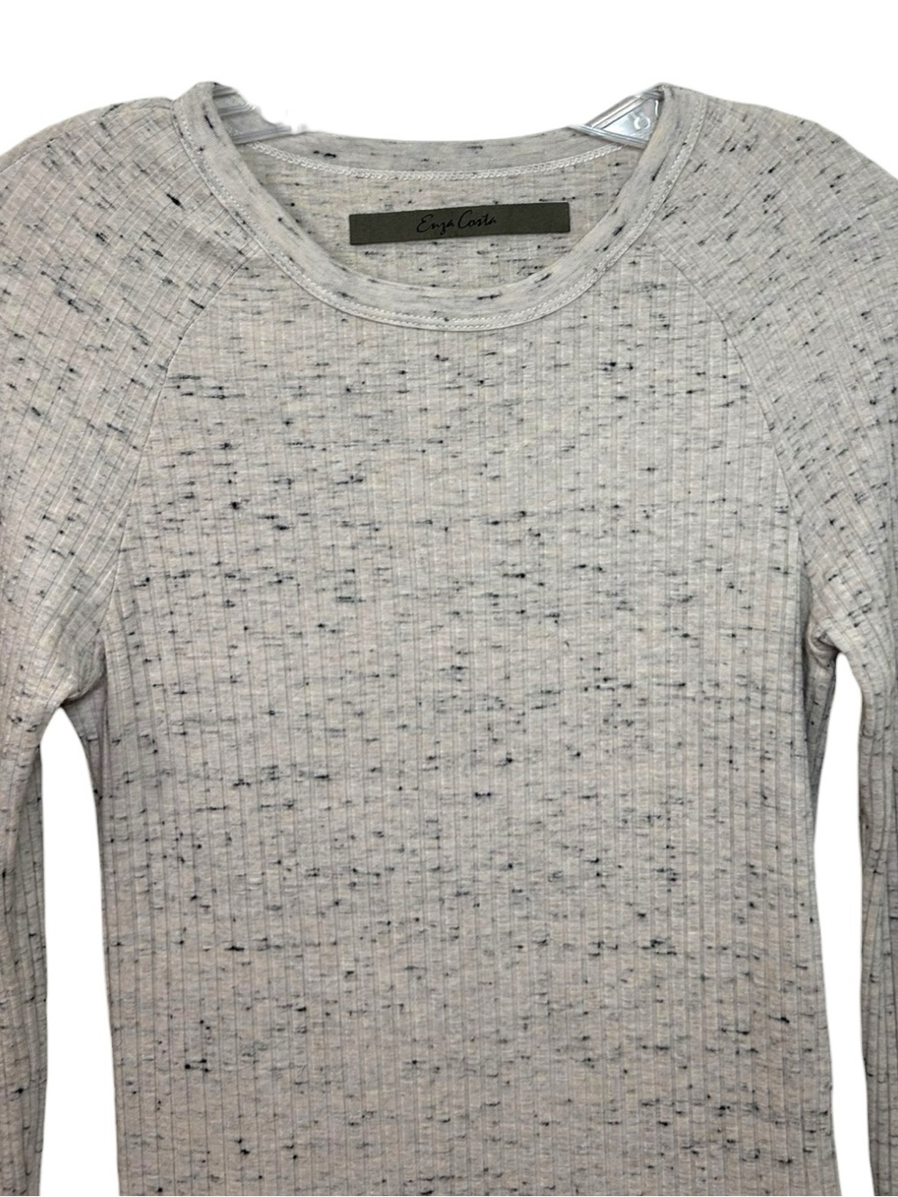 Enza Costa Women's  'Baseball Crew' Long Sleeve Top Ribbed, Natural Beige, Small - Picture 6 of 11